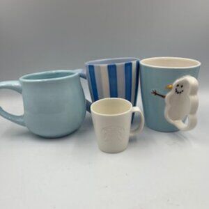 Starbucks Coffee Mugs Set Of 4 Ceramic Porcelain Blue